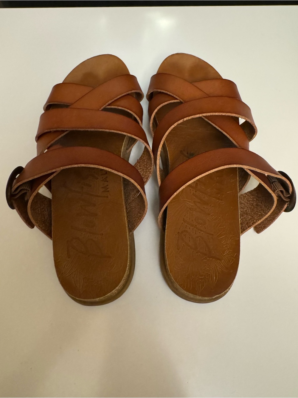 Blowfish Tan Leather Multi-Strap Slide Sandals